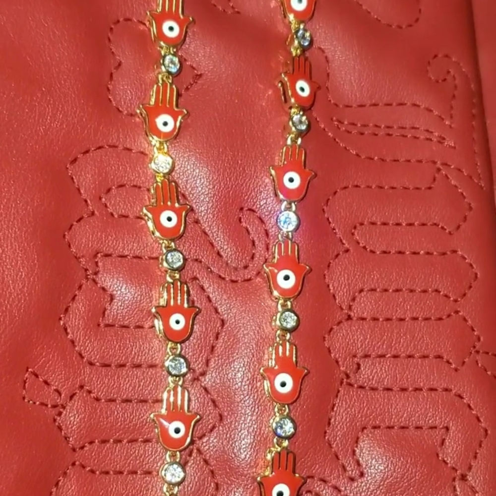 Red and Gold Evil Eye Necklace